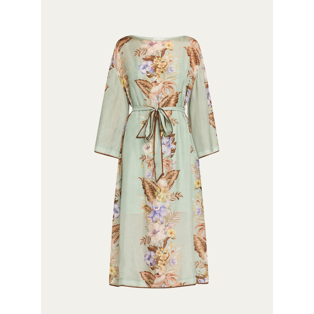 NWT Zimmermann Coco Tunic Midi Dress | Sage Floral | 100% Silk + Slip